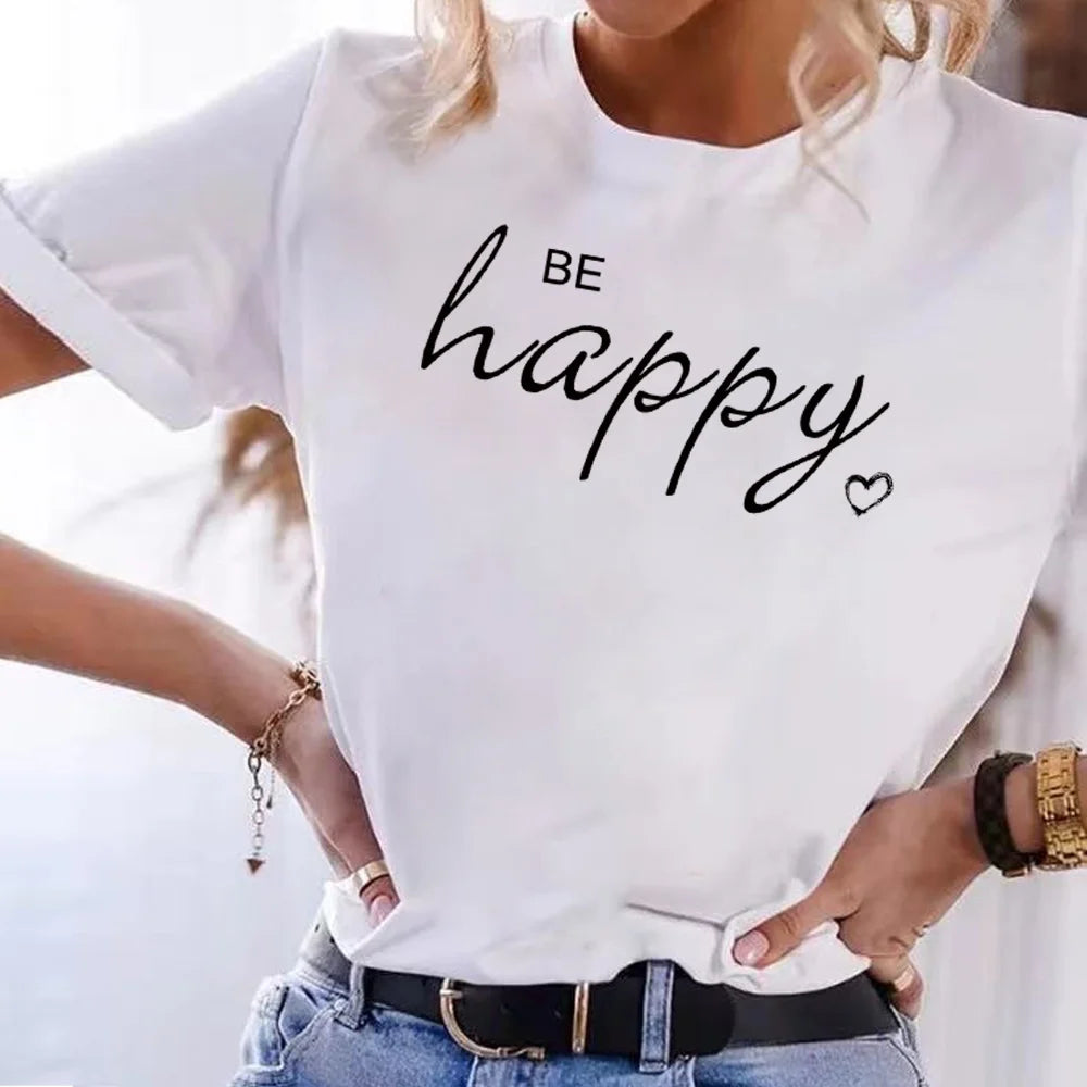 2022 New Summer T Shirt Women Soft Free Loose Hot Sale Fresh Casual Natural O-neck Short Shirts Text Printed Hip Hop Streetwear