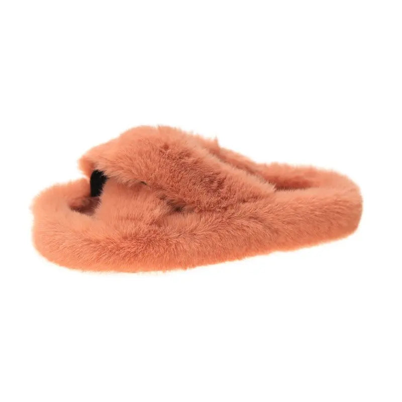 2020 Winter Women Slippers Faux Fur Fully Wrapped Sole Vamp Furry Slippers Black Female Warm Flats Large Size Slides Cozy Home