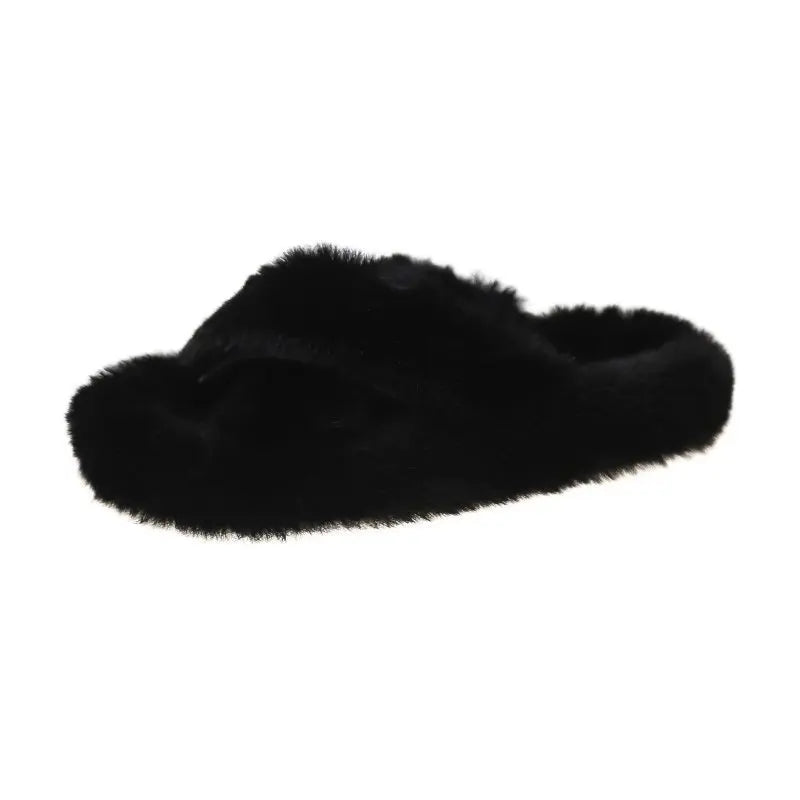 2020 Winter Women Slippers Faux Fur Fully Wrapped Sole Vamp Furry Slippers Black Female Warm Flats Large Size Slides Cozy Home