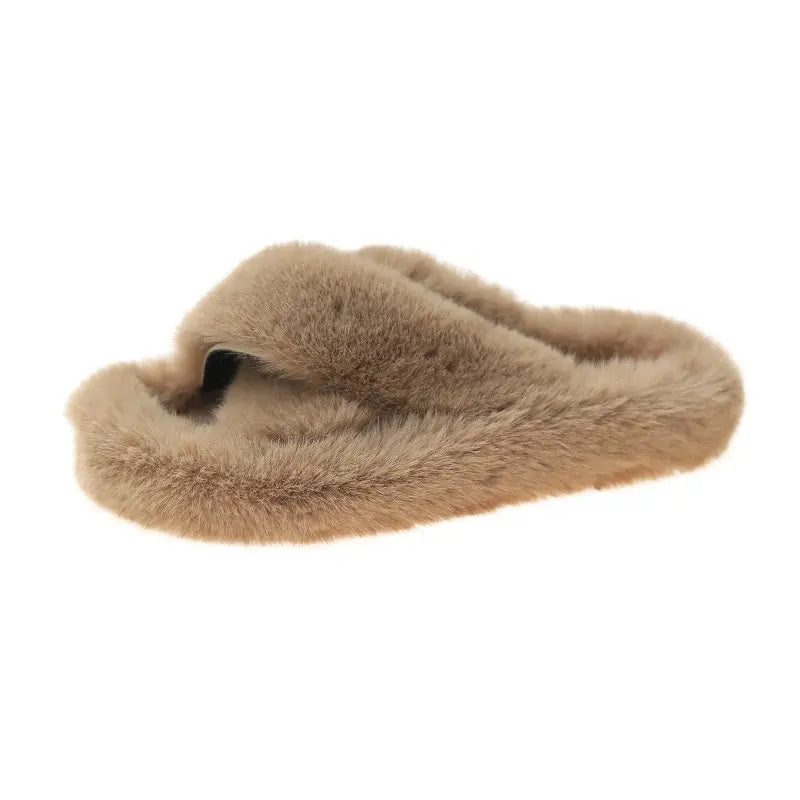 2020 Winter Women Slippers Faux Fur Fully Wrapped Sole Vamp Furry Slippers Black Female Warm Flats Large Size Slides Cozy Home