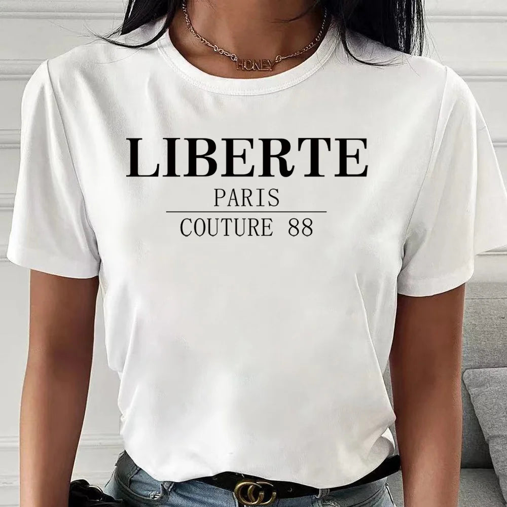 2022 New Summer T Shirt Women Soft Free Loose Hot Sale Fresh Casual Natural O-neck Short Shirts Text Printed Hip Hop Streetwear