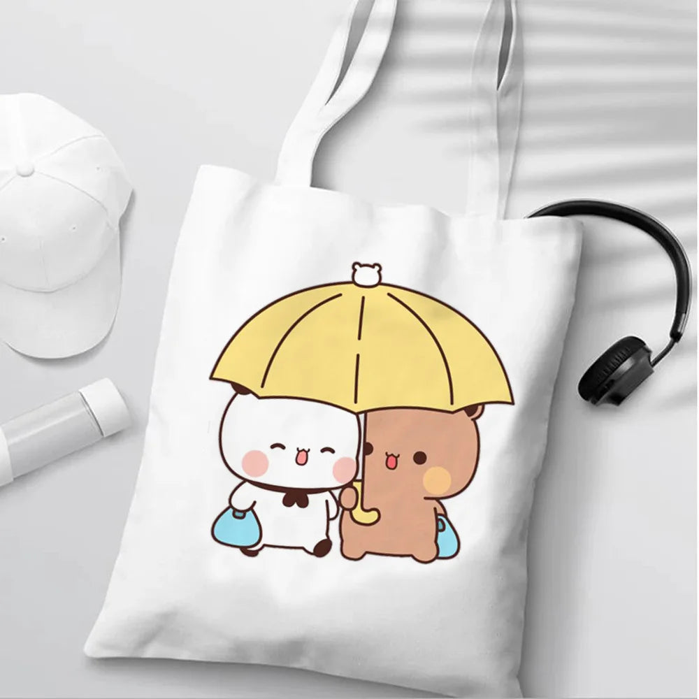 Bubu Dudu Anime Tote Bag Foldable Shopping Bag Tote Bag Aesthetic Fashion Canvas Reusable Shopping Bag Female