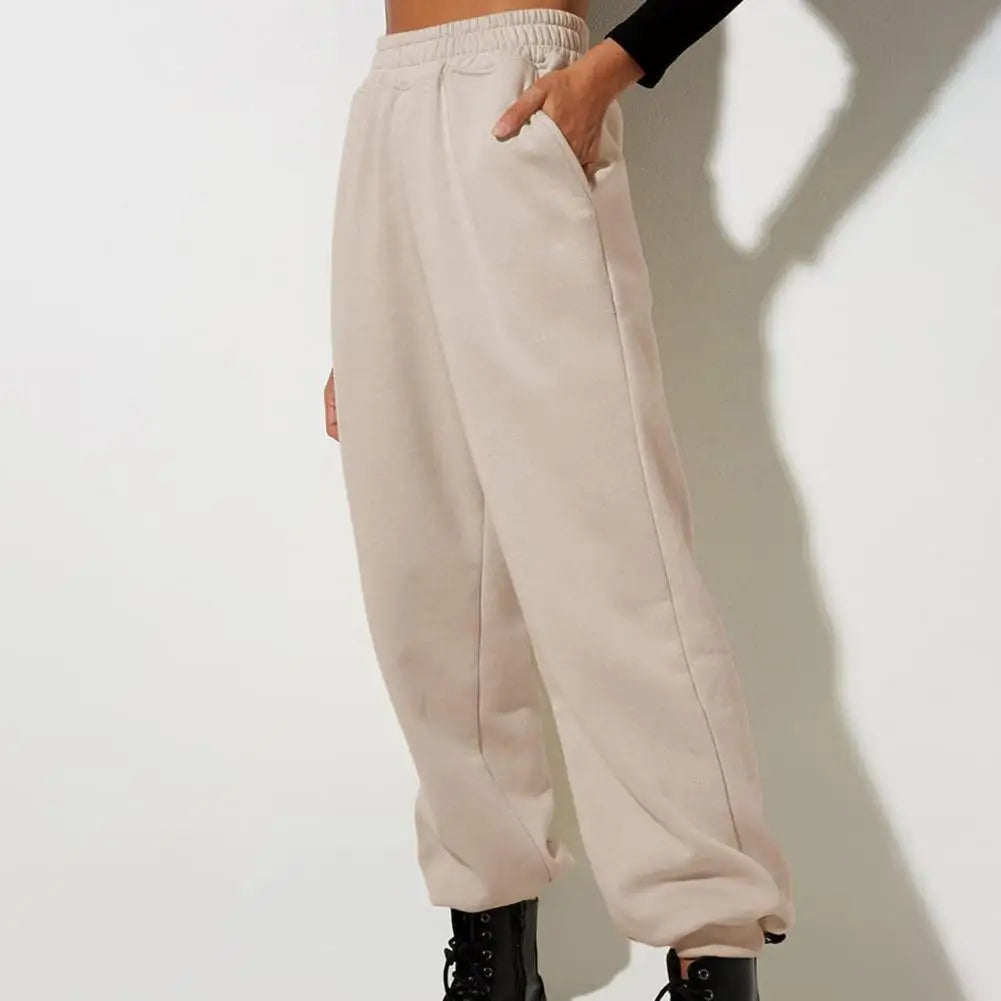 Sport Pants Soft Warm Women's Sweatpants with High Elastic Waist Ankle-banded Solid Color Casual Loose for Spring for Jogging