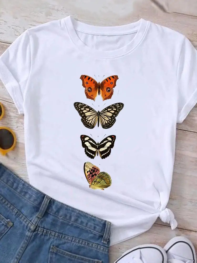 Graphic T Shirt Casual Clothing Summer Short Sleeve Cute Lovely Sweet Flower Women Print Fashion Clothes Tee T-shirt Female Top