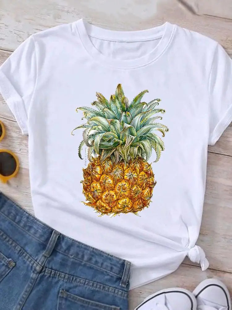 Graphic T Shirt Casual Clothing Summer Short Sleeve Cute Lovely Sweet Flower Women Print Fashion Clothes Tee T-shirt Female Top