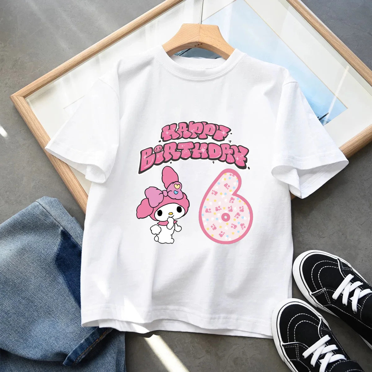 Sanrio My Melody Birthday Number 1-14 T-shirt Kawaii T Shirt Anime Cartoons Children Casual Clothes T Shirts Kid Girl Boy Tops