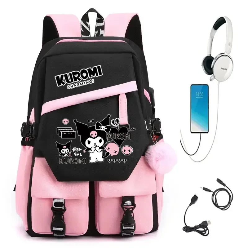 MINISO Kuromi Melody Joint Peripheral Backpack Female Cute Elementary School Students Junior High School Bag Mochila