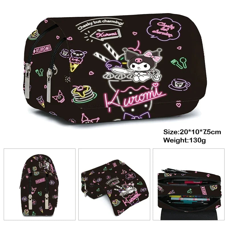 Printing Kuromi Double-layer Pencil Bag Primary and Secondary School Students Cartoon Pencil Bag Mochila Children's Gifts