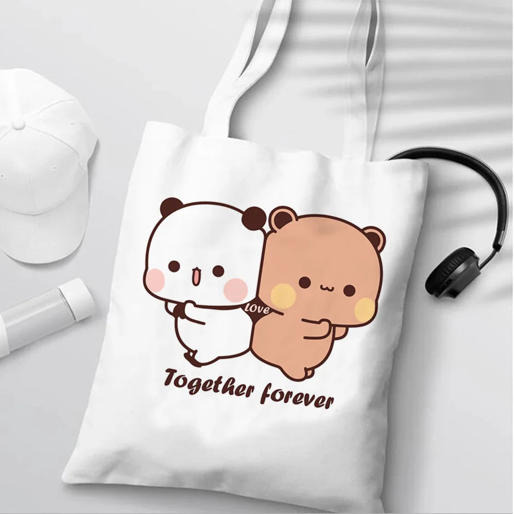 Bubu Dudu Anime Tote Bag Foldable Shopping Bag Tote Bag Aesthetic Fashion Canvas Reusable Shopping Bag Female