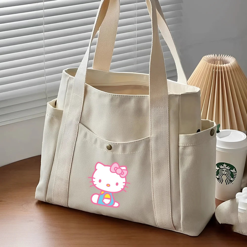 Hello Kitty Large Capacity Canvas Tote Bags Work Commuting Carrying Bag College Style Student Outfit Book Shoulder Shopping Bag