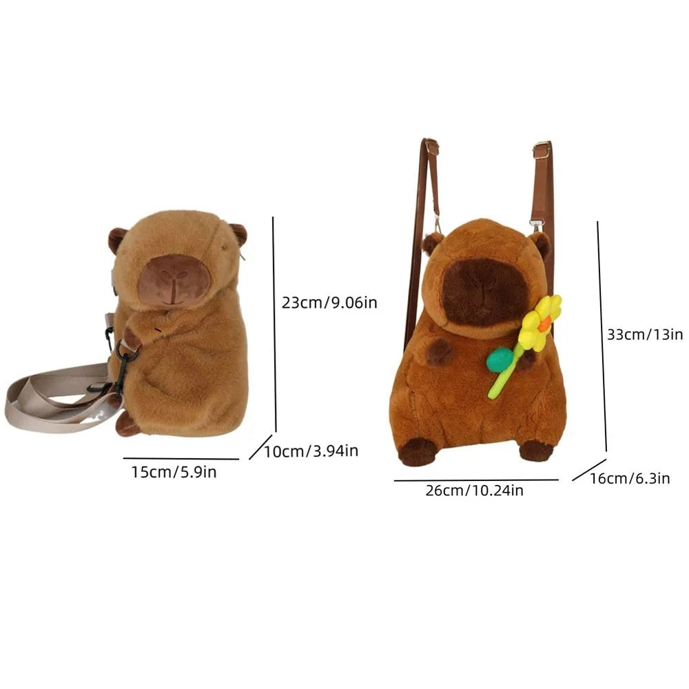 Soft Cartoon Capybara Backpack Hamburg French Fries Kawaii Handbags Korean Style Plush Doll Fur Bag Boys