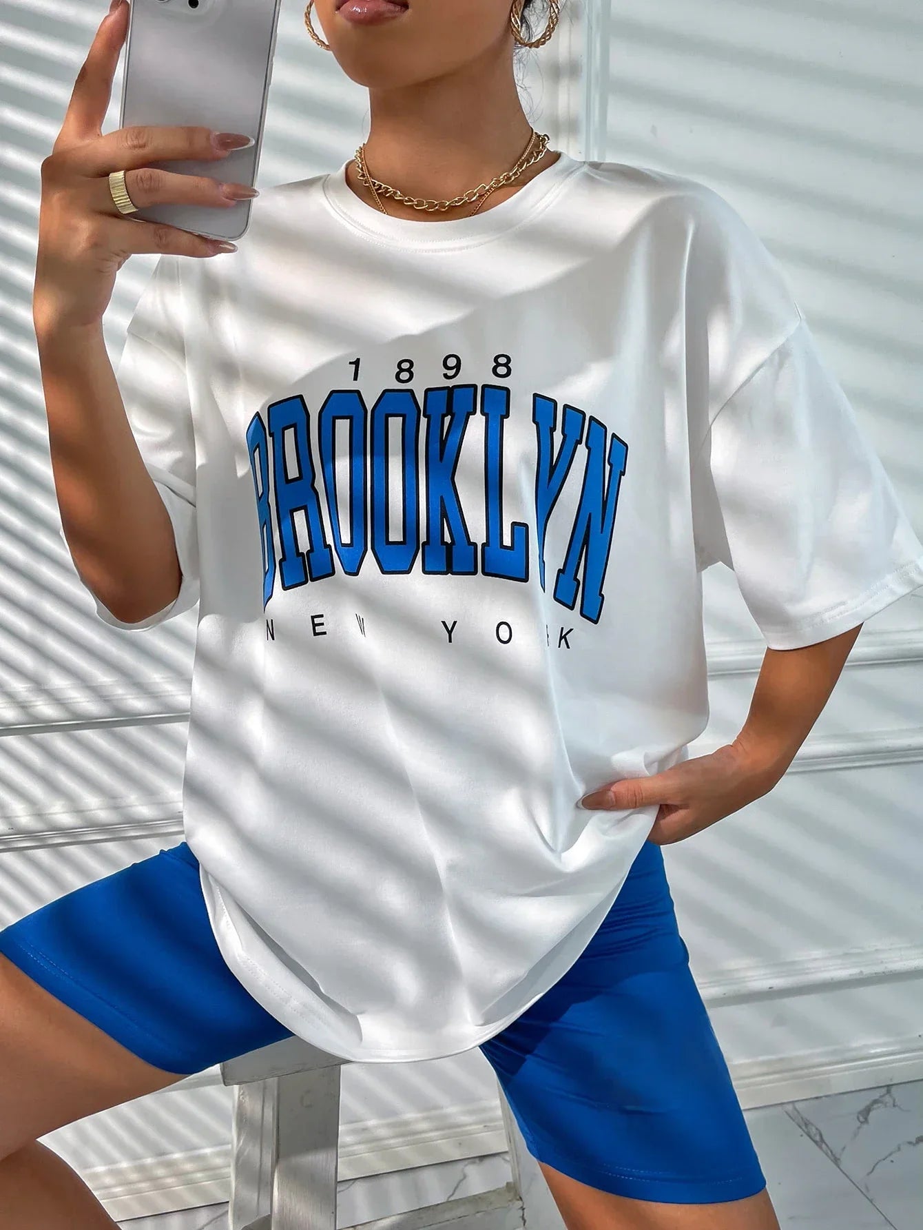 Women T Shirt Funny 1898 Brooklyn York Letter Print Unisex Black T-shirt 90s Graphic Tee Female Cute Tops Y2K Oversized T Shirt