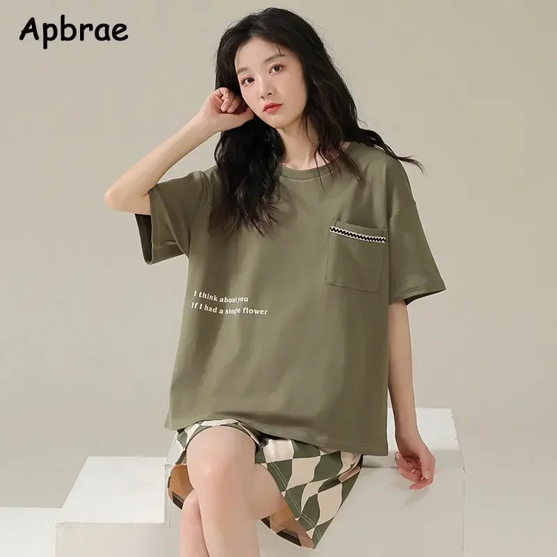 100% Cotton Pajamas for Women Short Sleeved High Quality Pijamas Loose Size Summer Pyjamas Cute Bear Print Women's Nightwear