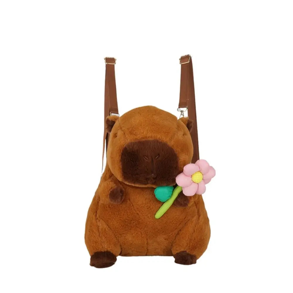 Soft Cartoon Capybara Backpack Hamburg French Fries Kawaii Handbags Korean Style Plush Doll Fur Bag Boys