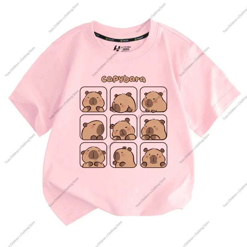 Summer New Trend Capybara Printing Cute Children's Short-Sleeved T-Shirt Cute Comfortable Versatile Boy and Girl T-Shirt