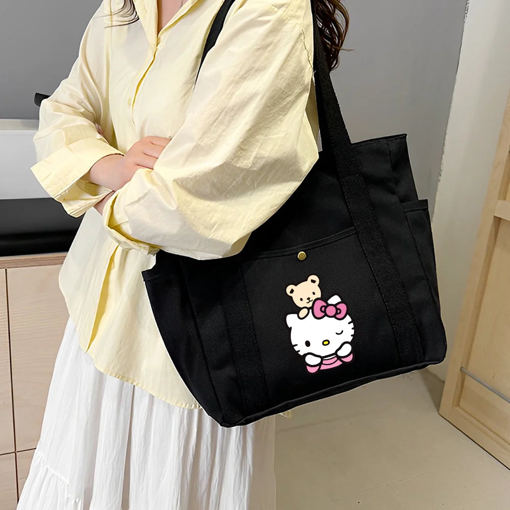 Hello Kitty Large Capacity Canvas Tote Bags Work Commuting Carrying Bag College Style Student Outfit Book Shoulder Shopping Bag