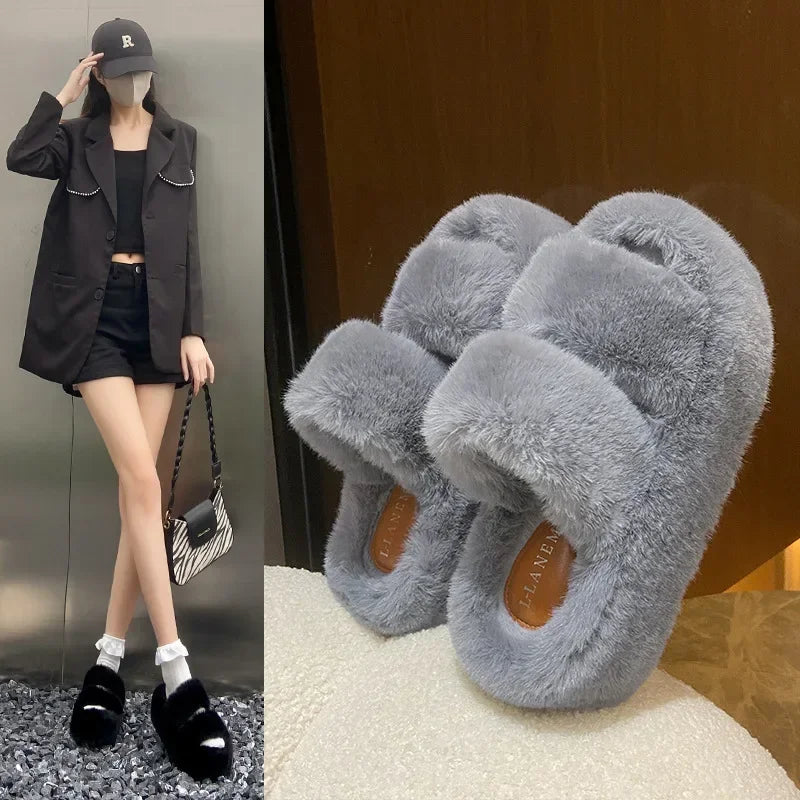 Comfortable and Warm Indoor Slippers Fashion Women Shoes Velvet Flat Bottom Luxe Ladies Slipper 2023