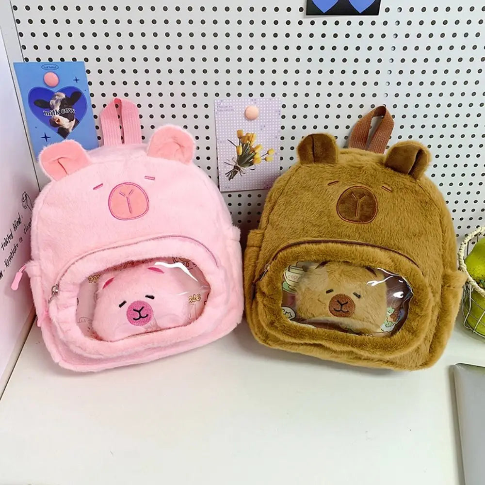 Kawaii Cartoon Capybara Plush Backpack See-through Without Capibara Doll Plushie Doll Fur Bag Capybara Pain Bag