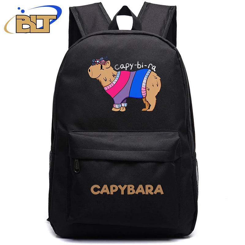 Cute Animal Capybara Print Black Backpack Teenager Student Schoolbag Boys Girls Gift