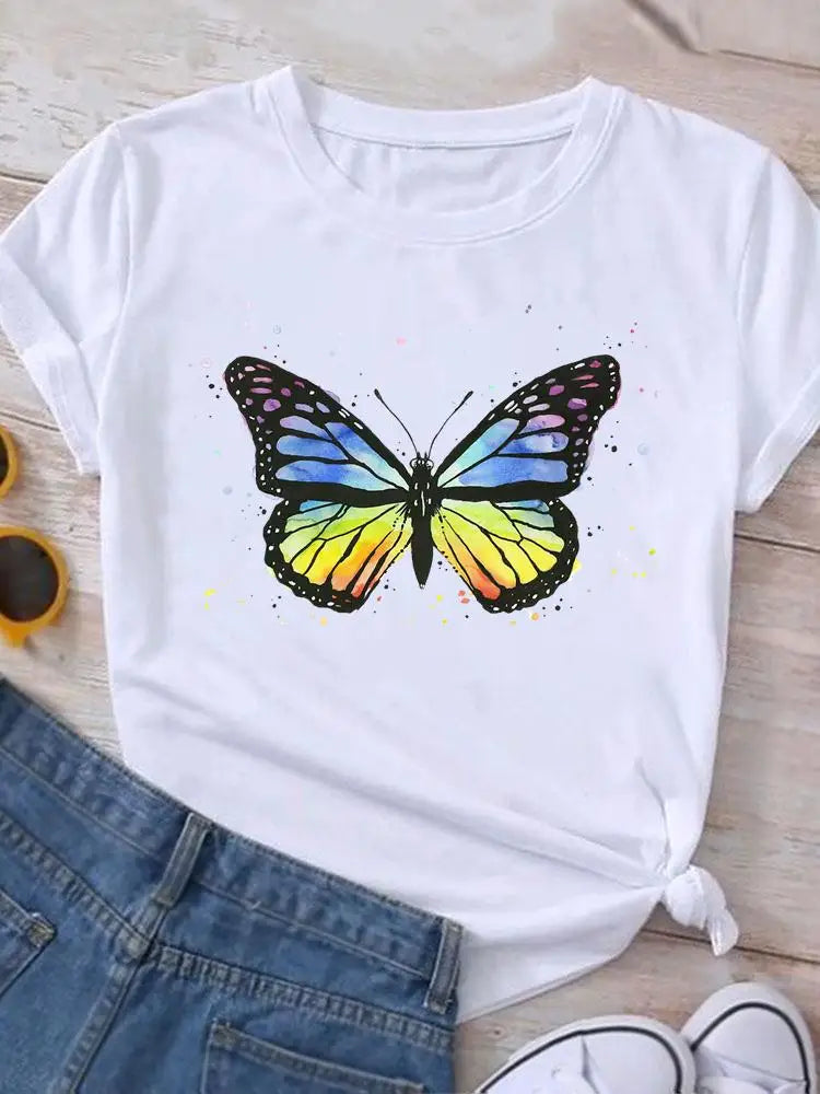 Graphic T Shirt Casual Clothing Summer Short Sleeve Cute Lovely Sweet Flower Women Print Fashion Clothes Tee T-shirt Female Top