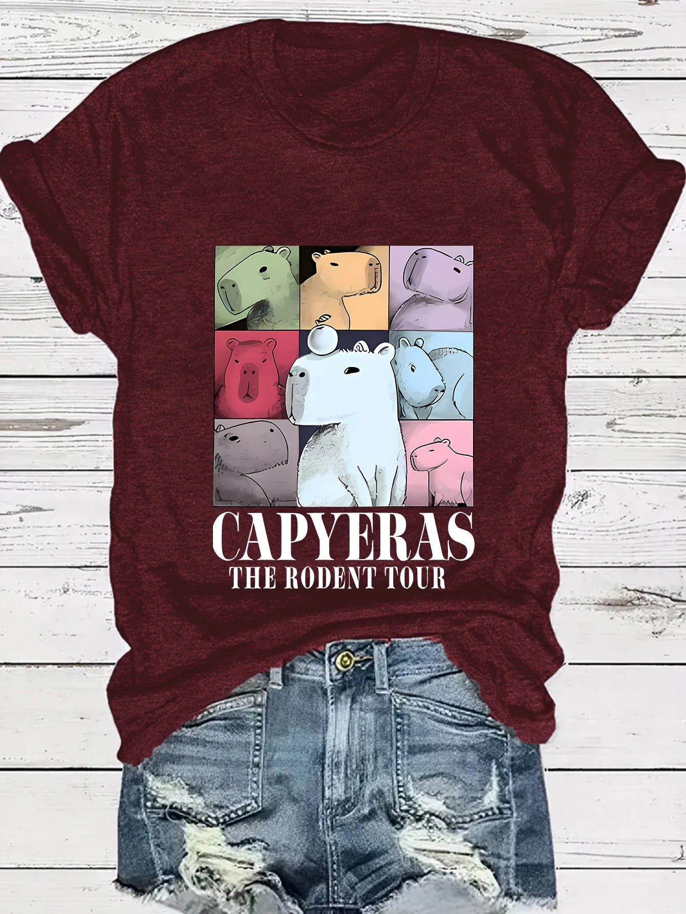 Capyeras funny cute Capybara color concert tour cute animal print women's casual short-sleeved crewneck T-shirt