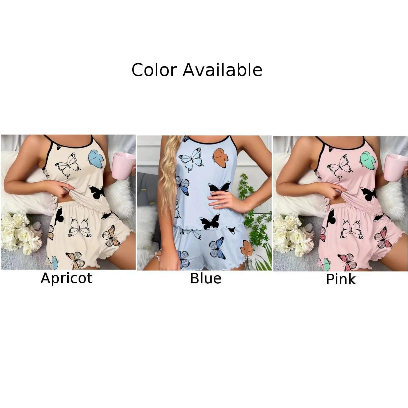 Womens Butterfly Print Pajamas Suit Comfortable Stylish Casual Soft Vest Shorts