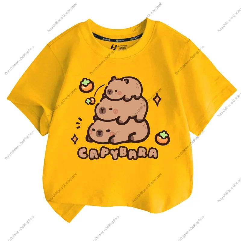 Summer New Trend Capybara Printing Cute Children's Short-Sleeved T-Shirt Cute Comfortable Versatile Boy and Girl T-Shirt