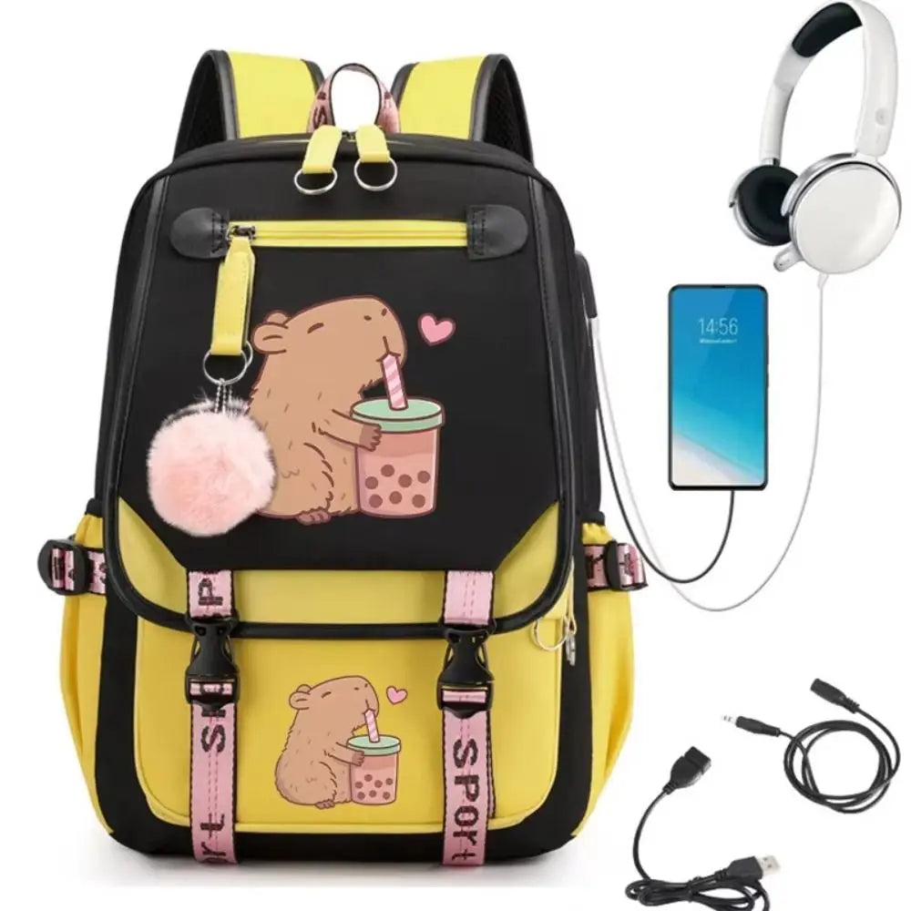 New Capybara Children's School Backpack Elementary School Nylon Students Schoolbag Large Capacity Book Bags Kindergarten