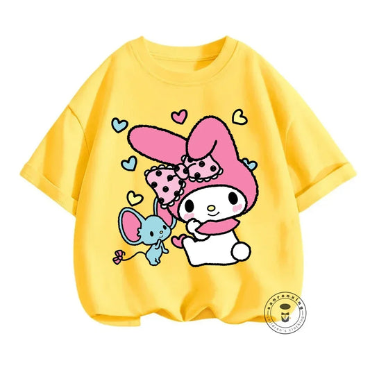 Lovely My Melody Cartoon T-Shirts with Kawaii Anime Designs for Girls in Summer Chic Hip-Hop Soft Casual Upper Garments