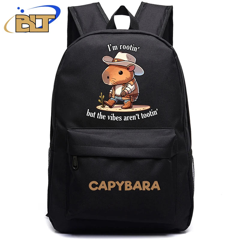 Cute Animal Capybara Print Black Backpack Teenager Student Schoolbag Boys Girls Gift