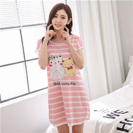 Summer Cartoon Nightdress Ladies Milk Silk Double-sided Printing Cute Nightdress Women's Nightgown Sleepwear Night Wear