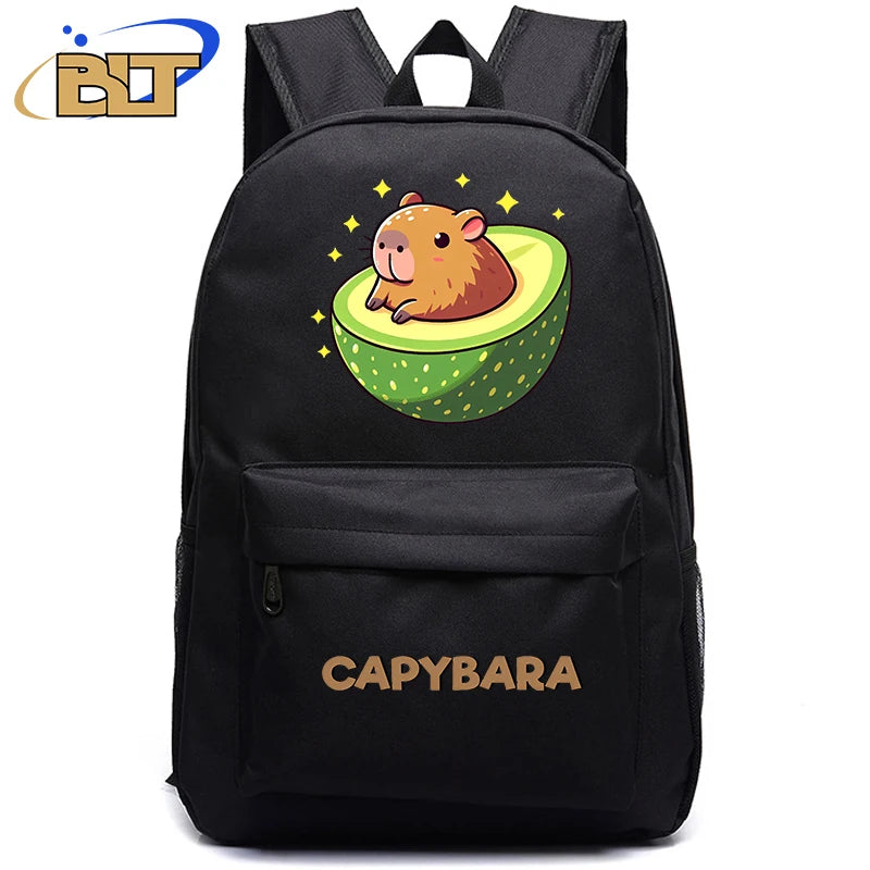 Cute Animal Capybara Print Black Backpack Teenager Student Schoolbag Boys Girls Gift