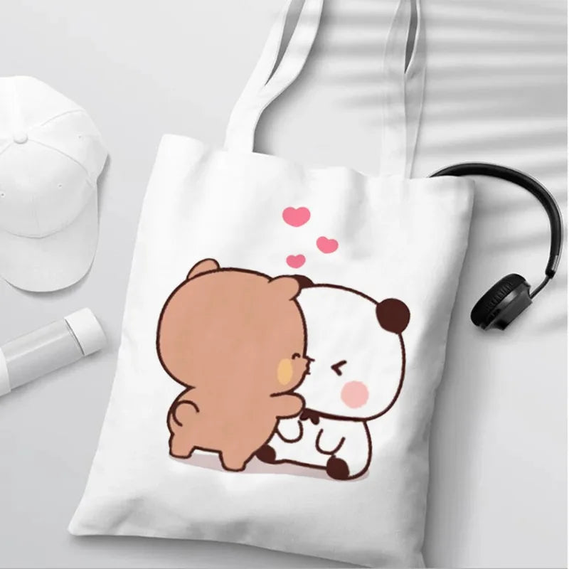 Bubu Dudu Anime Tote Bag Foldable Shopping Bag Tote Bag Aesthetic Fashion Canvas Reusable Shopping Bag Female