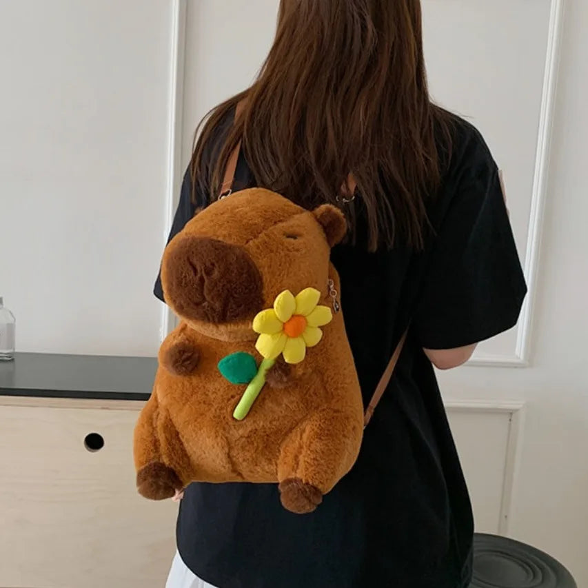 Soft Cartoon Capybara Backpack Hamburg French Fries Kawaii Handbags Korean Style Plush Doll Fur Bag Boys