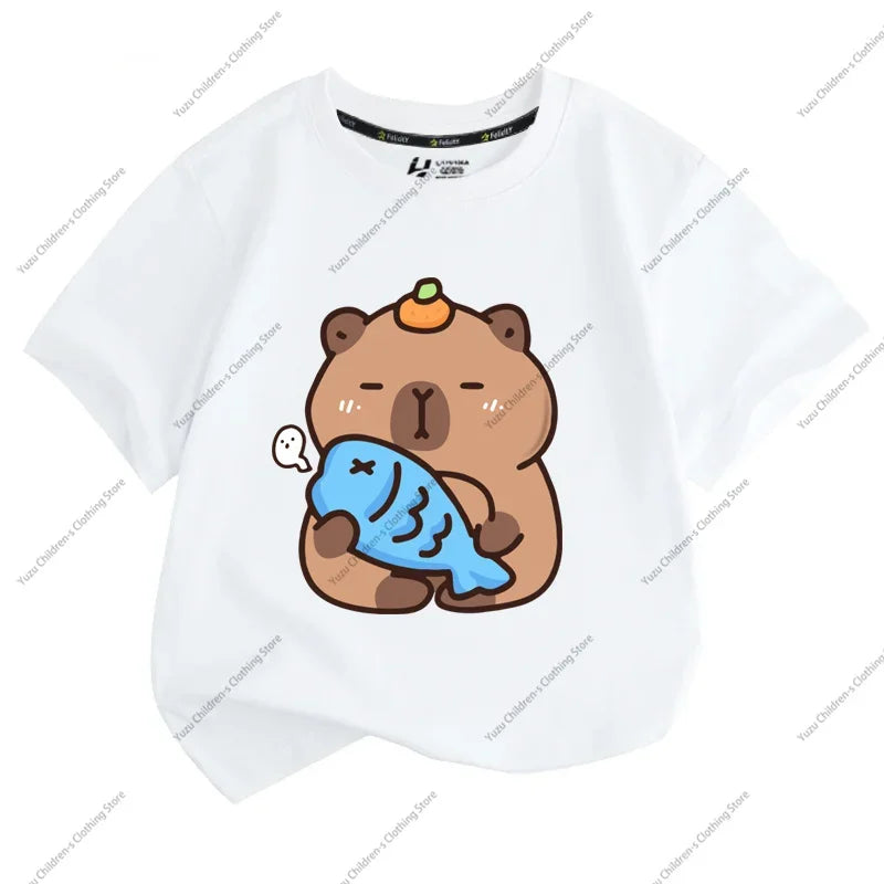 Summer New Trend Capybara Printing Cute Children's Short-Sleeved T-Shirt Cute Comfortable Versatile Boy and Girl T-Shirt