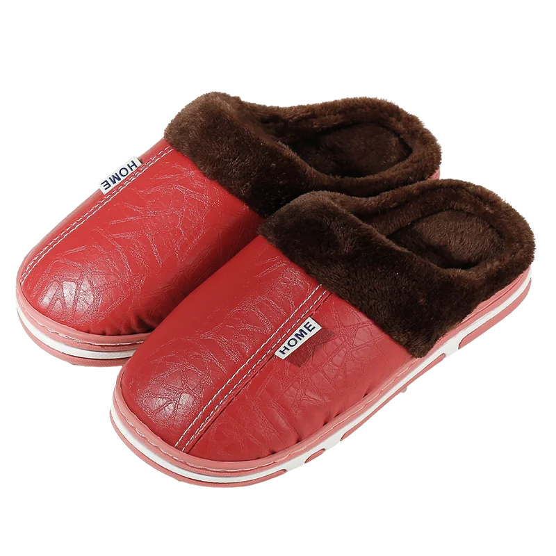 Men's Soft Plush Cozy House Casual Slippers Waterproof Anti-skid Slip-on Shoes Fuzzy Lining Indoor Walk Autumn Winter Couples