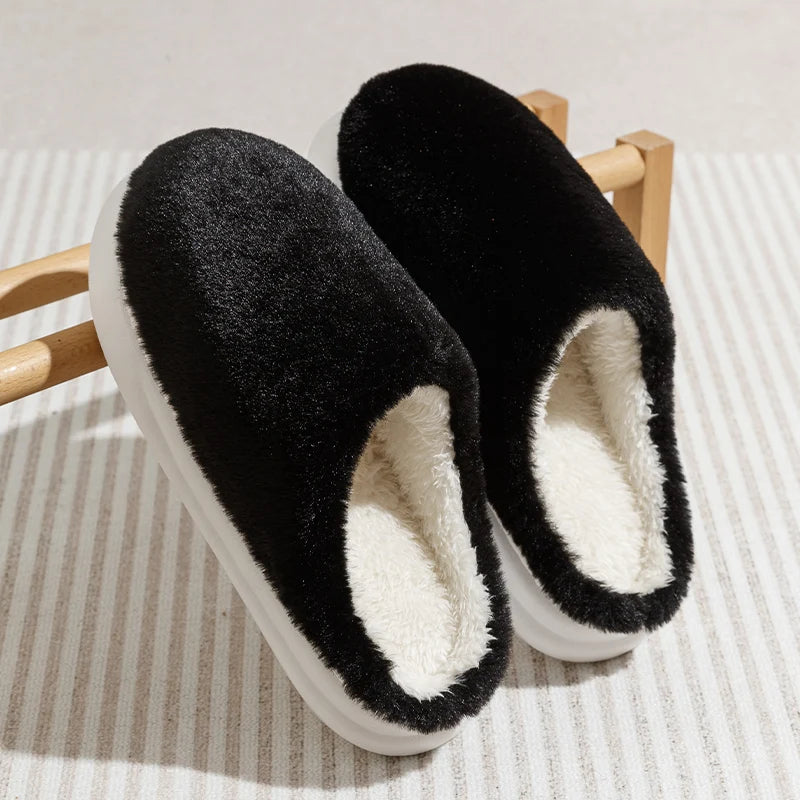 Men's/Women's Solid Color Fleece Lined Home Cotton Slippers, Warm and Comfortable Fleece Lined Thick Insulated Slippers, Autumn