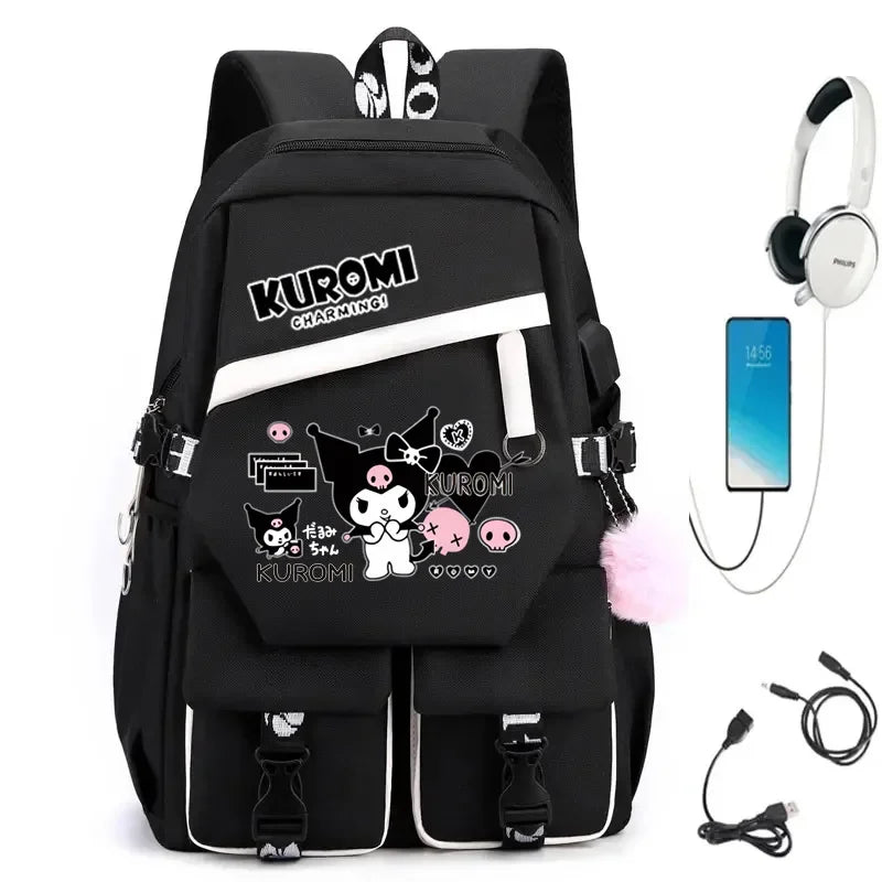 MINISO Kuromi Melody Joint Peripheral Backpack Female Cute Elementary School Students Junior High School Bag Mochila