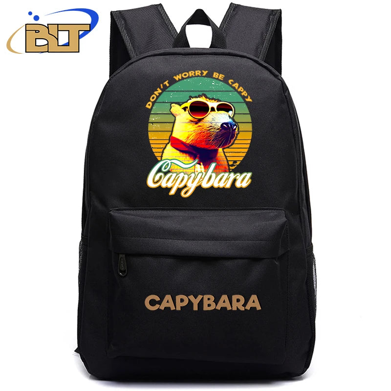 Cute Animal Capybara Print Black Backpack Teenager Student Schoolbag Boys Girls Gift