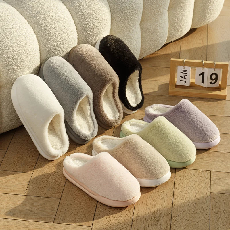 Men's/Women's Solid Color Fleece Lined Home Cotton Slippers, Warm and Comfortable Fleece Lined Thick Insulated Slippers, Autumn