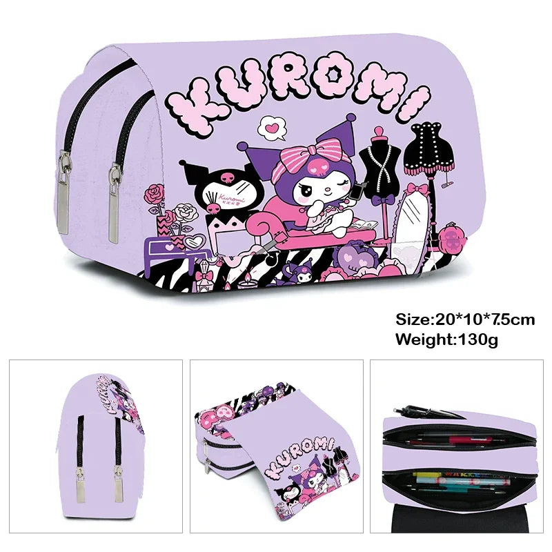 Printing Kuromi Double-layer Pencil Bag Primary and Secondary School Students Cartoon Pencil Bag Mochila Children's Gifts