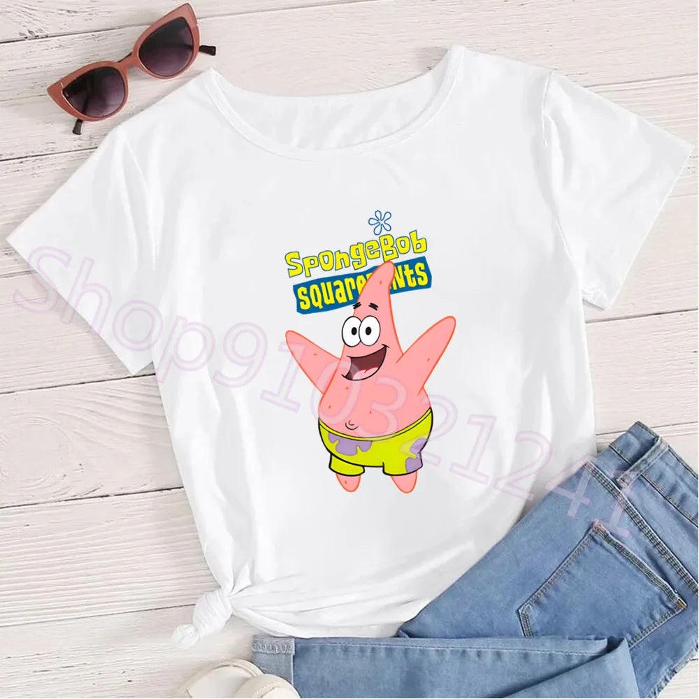 Summer Cartoon Spongebob T Shirt O-Neck Aesthetics TShirt Print Casual Short Sleeve Streetwear Harajuku Women Top Clothes