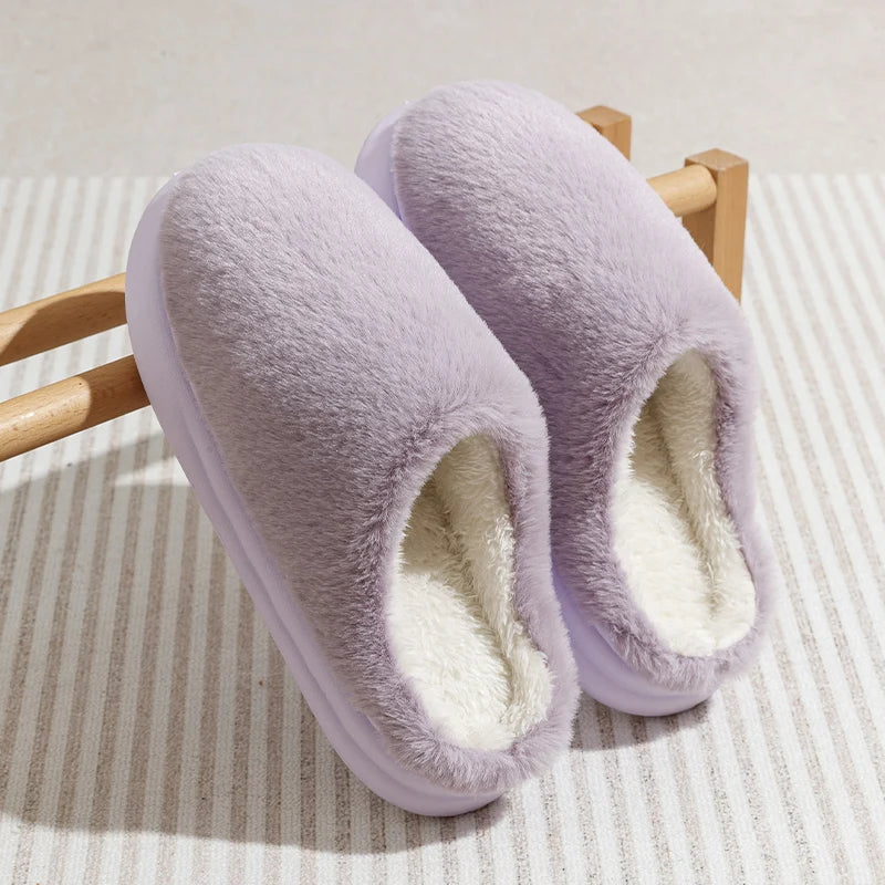 Men's/Women's Solid Color Fleece Lined Home Cotton Slippers, Warm and Comfortable Fleece Lined Thick Insulated Slippers, Autumn