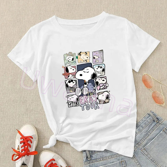 Snoopy Comic T Shirt Women The Eras Tour Printed Harajuku Summer Graphic Peanuts Tshirt Kawaii T-shirt Casual Top Tees Female