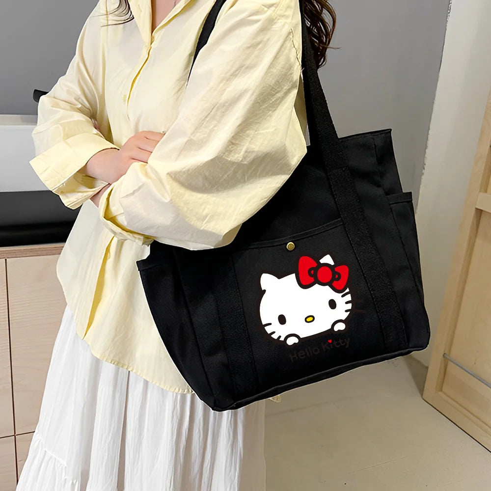 Hello Kitty Large Capacity Canvas Tote Bags Work Commuting Carrying Bag College Style Student Outfit Book Shoulder Shopping Bag