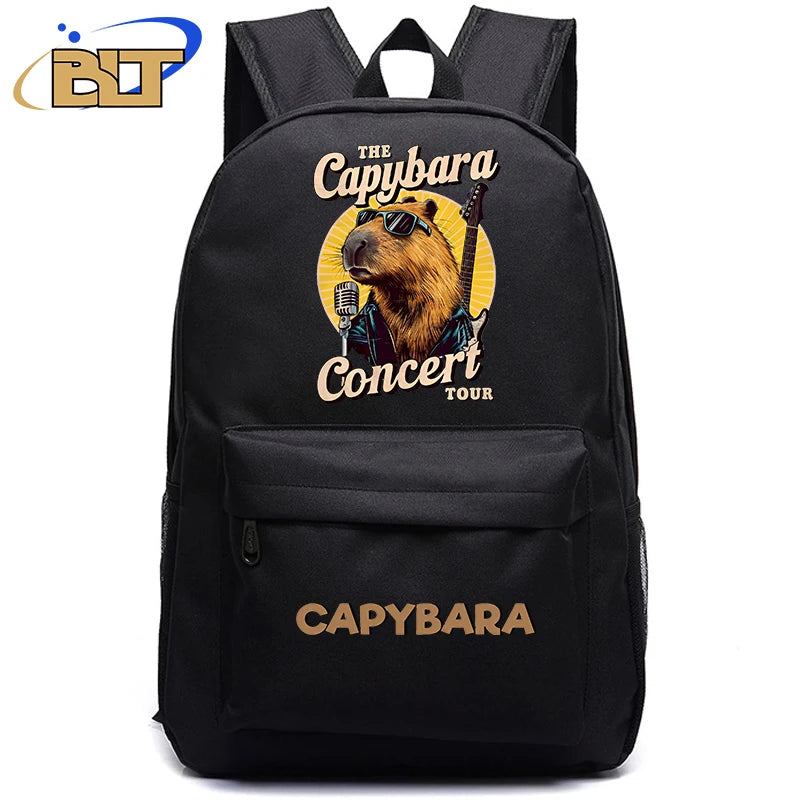 Cute Animal Capybara Print Black Backpack Teenager Student Schoolbag Boys Girls Gift