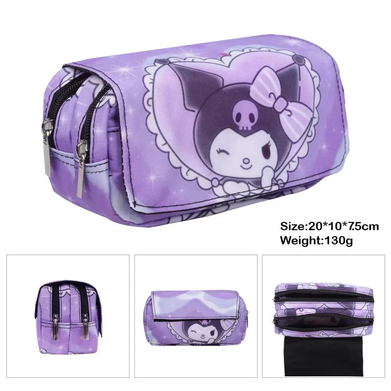 Printing Kuromi Double-layer Pencil Bag Primary and Secondary School Students Cartoon Pencil Bag Mochila Children's Gifts