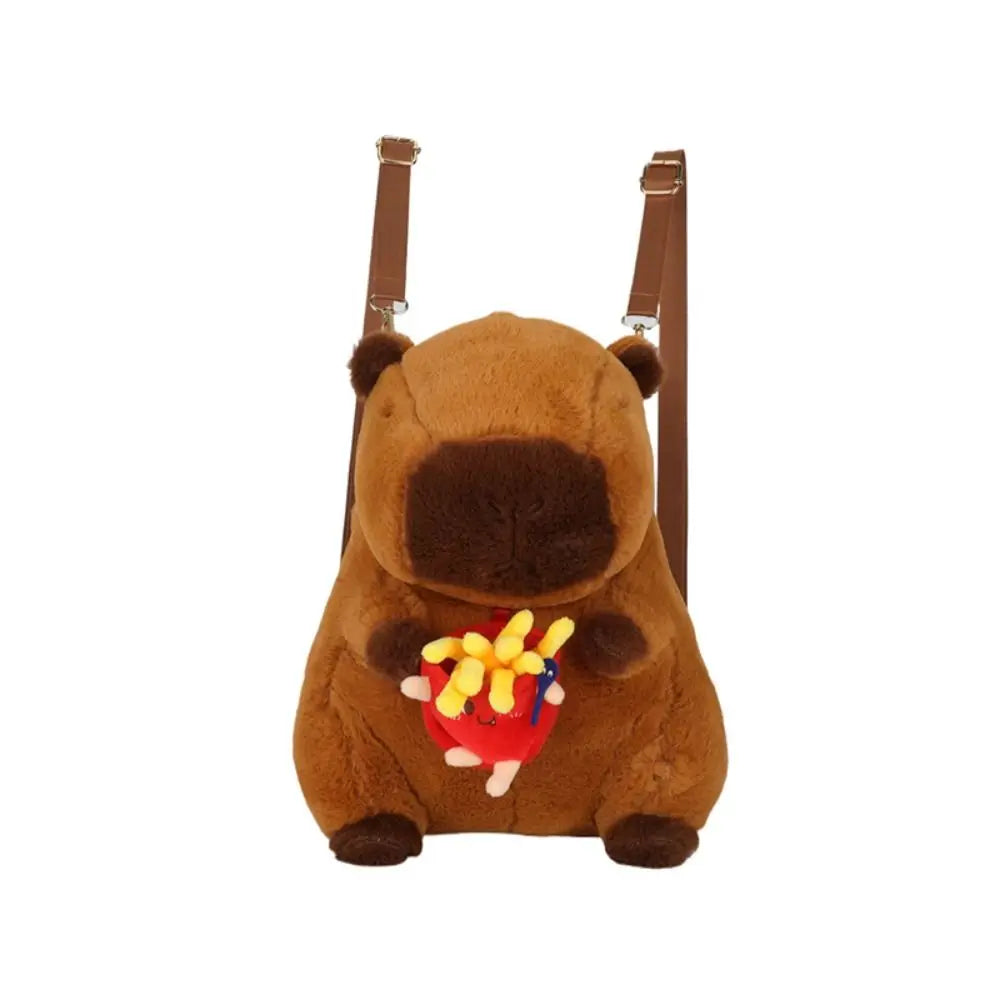 Soft Cartoon Capybara Backpack Hamburg French Fries Kawaii Handbags Korean Style Plush Doll Fur Bag Boys