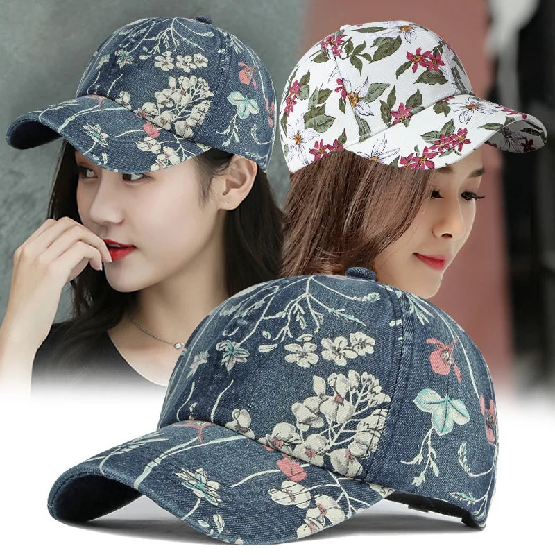 Boho Tropical Print Baseball Cap Women Outdoor Washed Denim Cap Female Fashion Visor Bohemian Jeans Men Sport Street Sun Hats