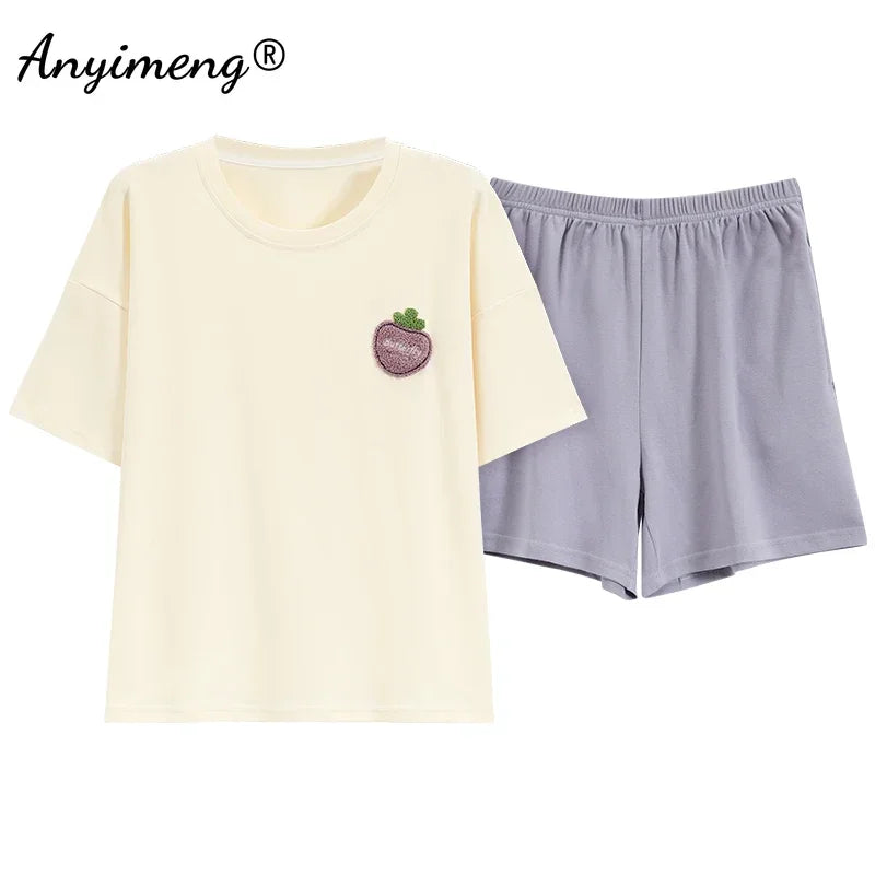 M-4XL 100% Pure Cotton Pajamas for Women Summer Cartoon Print Sleepwear Plus Size Girl Pijamas Short Sleeve Woman Loungewear